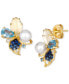 ფოტო #1 პროდუქტის Ombré® Multi-Gemstone (2-1/5 ct. t.w.), Vanilla Pearl (5mm), & Vanilla Diamond Accent Cluster Stud Earrings
