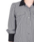 Petite Long Sleeve Striped Button Front Blouse