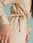 Фото #6 товара Miss Selfridge poplin ballet wrap mini shirt dress in stone