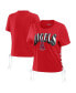 ფოტო #1 პროდუქტის Women's Red Los Angeles Angels Side Lace-Up Cropped T-shirt