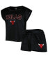 ფოტო #2 პროდუქტის Women's Black Chicago Bulls Intermission T-shirt and Shorts Sleep Set