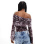 Motel midnight floral mesh long sleeve fold over bandeau top in purple lila, 2XS - EU34 - фото #3