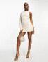 Фото #1 товара Kaiia – Geripptes Bodycon-Minikleid in Stone mit One-Shoulder-Träger