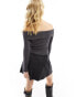 New Look bardot long sleeve top in dark grey grau, 36 - фото #3