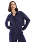 Extro & Vert button front collared shirt in navy pinstripe co-ord