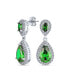 ფოტო #1 პროდუქტის Green Simulated Emerald Pave CZ Halo Teardrop Pear Shape Dangle Drop Statement Earrings For Women Prom Rhodium Plated Brass