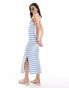 Pieces ribbed cami maxi dress in blue stripe