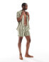 Hunky Trunks beach shirt co ord in khaki and cream stripe