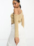 Stradivarius cold shoulder open knit top in camel