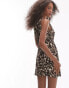 Фото #3 товара Topshop crinkle plisse mini dress in abstract leopard print in multi