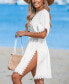 Фото #2 товара Women's White Plunging Lace Mini Cover-Up