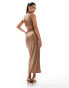 ASOS DESIGN slinky knot detail cut out midi dress in mocha Коричневый, 32 - фото #3