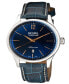 ფოტო #1 პროდუქტის Men's Five Points Swiss Automatic Italian Blue Leather Strap Watch 43mm