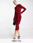 Фото #2 товара ASOS DESIGN Tall long sleeve midi dress with obi belt in red