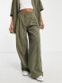 ASOS DESIGN drapey wide leg trousers in baby cord sage co-ord