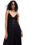 Miss Selfridge trim detail button through maxi slip dress in black Черный, 46 - фото #2