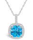 Blue Topaz (2-3/4 Ct. T.W.) and Diamond (1/4 Ct. T.W.) Halo Pendant Necklace in 14K White Gold
