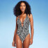 Фото #1 товара Women's Double Strap Plunge One Piece Swimsuit - Shade & Shore™ Black Animal