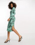 Фото #4 товара Vila roll neck side split maxi jersey dress in green swirl