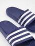 adidas Swim Adilette white stripe sliders in navy