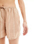 Esmee stripe beach short co-ord in beige and white