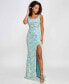 Juniors' Embellished Lace Square-Neck Gown