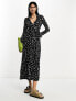 Фото #4 товара ASOS DESIGN long sleeve collared midi wrap dress in black floral ditsy print