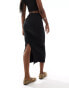 Brave Soul ribbed midi skirt in black