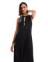 Фото #4 товара Vila satin tie neck sleeveless midi dress in black