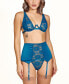 Фото #1 товара Women’s 3 PC Lingerie Set of a Garter Skirt, Thong and Bra Patterned with Lace