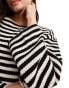 Vila round neck wide sleeve top in neutral stripe