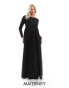 Maya Maternity Bridesmaid long sleeve maxi tulle dress with tonal delicate sequin in black Черный, 40 - фото #1