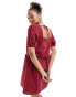 Фото #4 товара ASOS DESIGN poplin ruffle waistband smock dress in oxblood