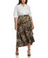 Plus Size Printed Crepe Faux Wrap Skirt