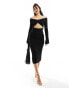 Фото #2 товара NA-KD wrap back detail knitted midi dress in black