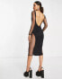 Фото #4 товара ASOS DESIGN Petite glitter insert pearl mesh midi pencil dress in black