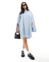 Фото #1 товара ASOS DESIGN Curve oversized shirt dress with double pocket detail in blue stripe