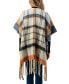 ფოტო #3 პროდუქტის Women's Open-Front Plaid Fringe-Trim Cape Sweater