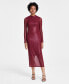 Women's Foil Mesh Mock Neck Bodycon Midi Dress, Created for Macy's