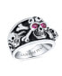 Men's Punk Rocker Biker Jewelry Gothic Caribbean Pirate Crossbones Multi Skull Heads Band Ring For Men with Red CZ Eyes Oxidized Sterling Silver