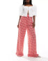 ASOS DESIGN gingham trousers with frill hem in red Красный, XS - EU 32-34 - фото #5