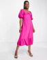 Nobody's Child Darcie puff sleeve midi dress in fuchsia