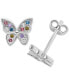 Фото #1 товара Cubic Zirconia Multicolor Butterfly Stud Earrings in Sterling Silver, Created for Macy's