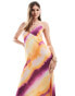 Фото #2 товара Y.A.S satin v neck maxi dress in sunset watercolour stripe