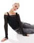 Weekday double layer mesh long sleeve top in black Черный, XS - EU 34 - фото #4