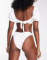 Topshop textured flower high leg bikini bottom in white