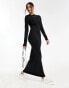 Bershka long sleeve open back shaping maxi dress in black