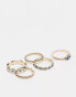 Фото #1 товара ASOS DESIGN pack of 5 rings with mixed eye design in gold tone