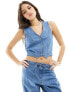 ASOS DESIGN soft denim waistcoat in midwash blue co-ord