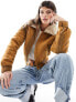 Фото #1 товара Mango washed aviator jacket in brown